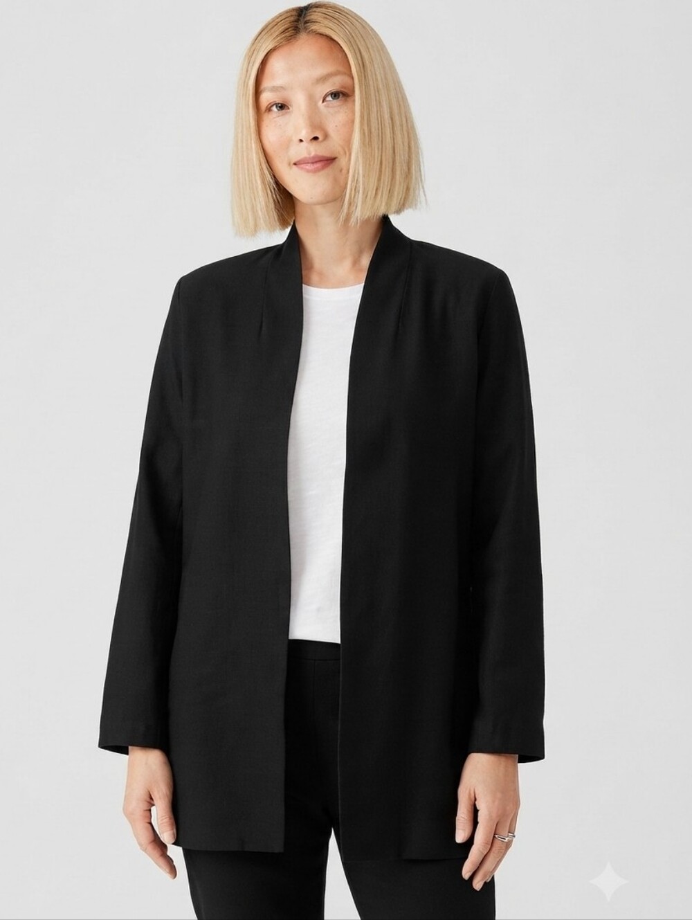 NEW Eileen Fisher Stretch Crepe Long Jacket Blazer Open Front Black Travel Sz XL